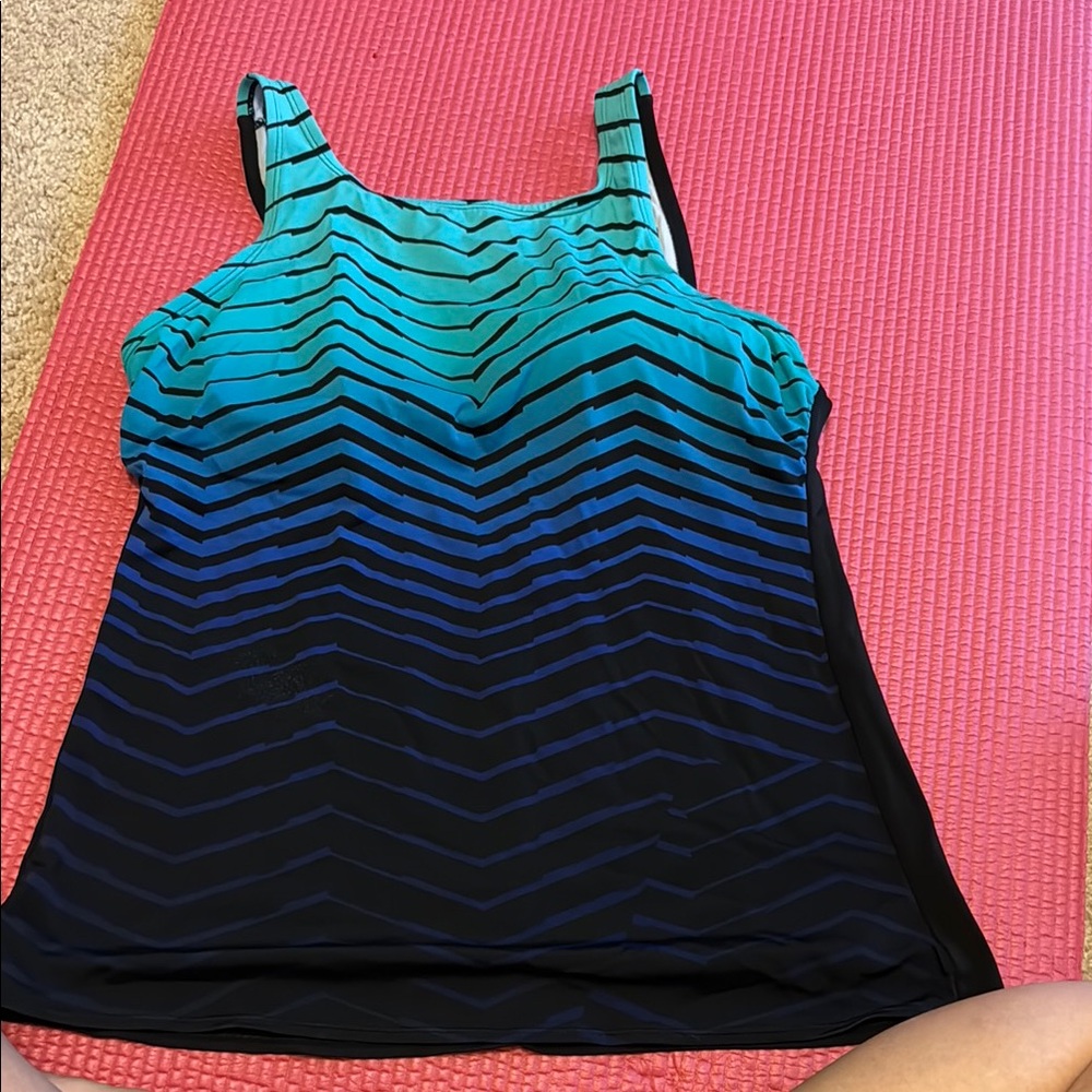 Reebok Fitted Blue and Black Swim Tank Top